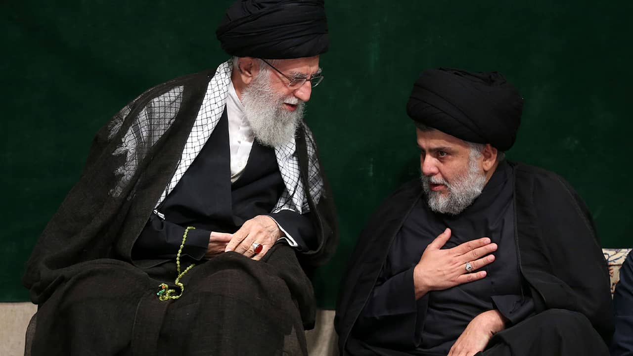 Photo of Supreme Leader Ayatollah Ali Khamenei and Iraqi Shiite cleric Muqtada al-Sadr