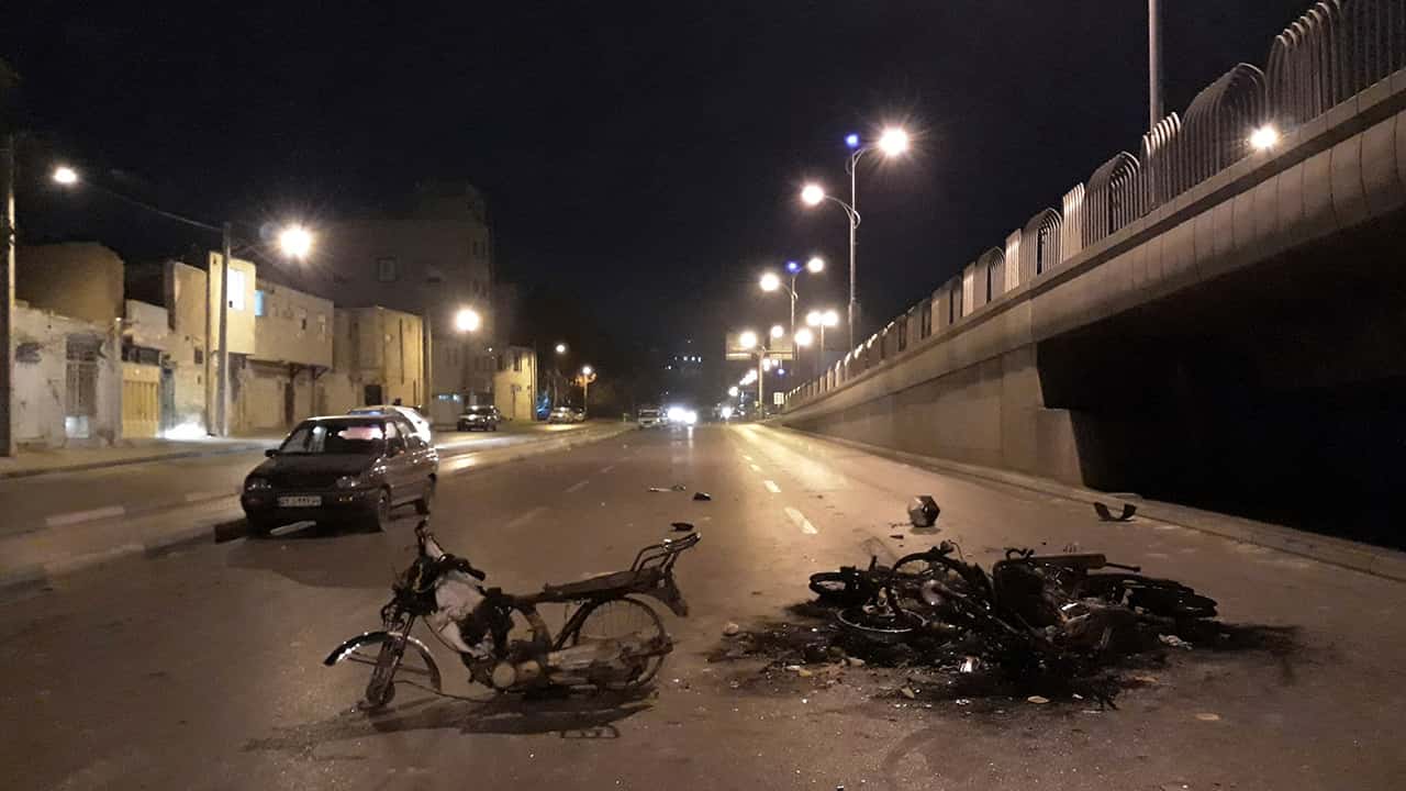 Photo of scorched motorcycles in Iran