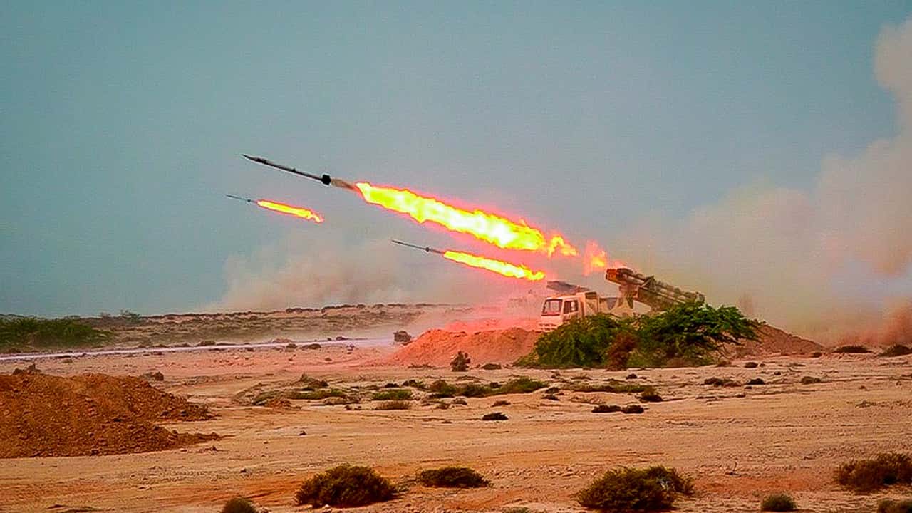 Photo of missiles fired in a Revolutionary Guard military exercise