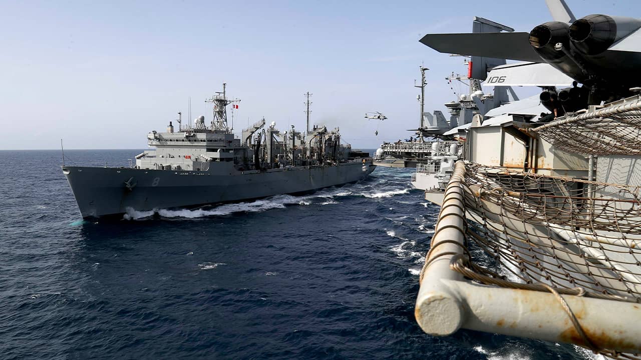 Photo of the fast combat support ship USNS Arctic transporting cargo
