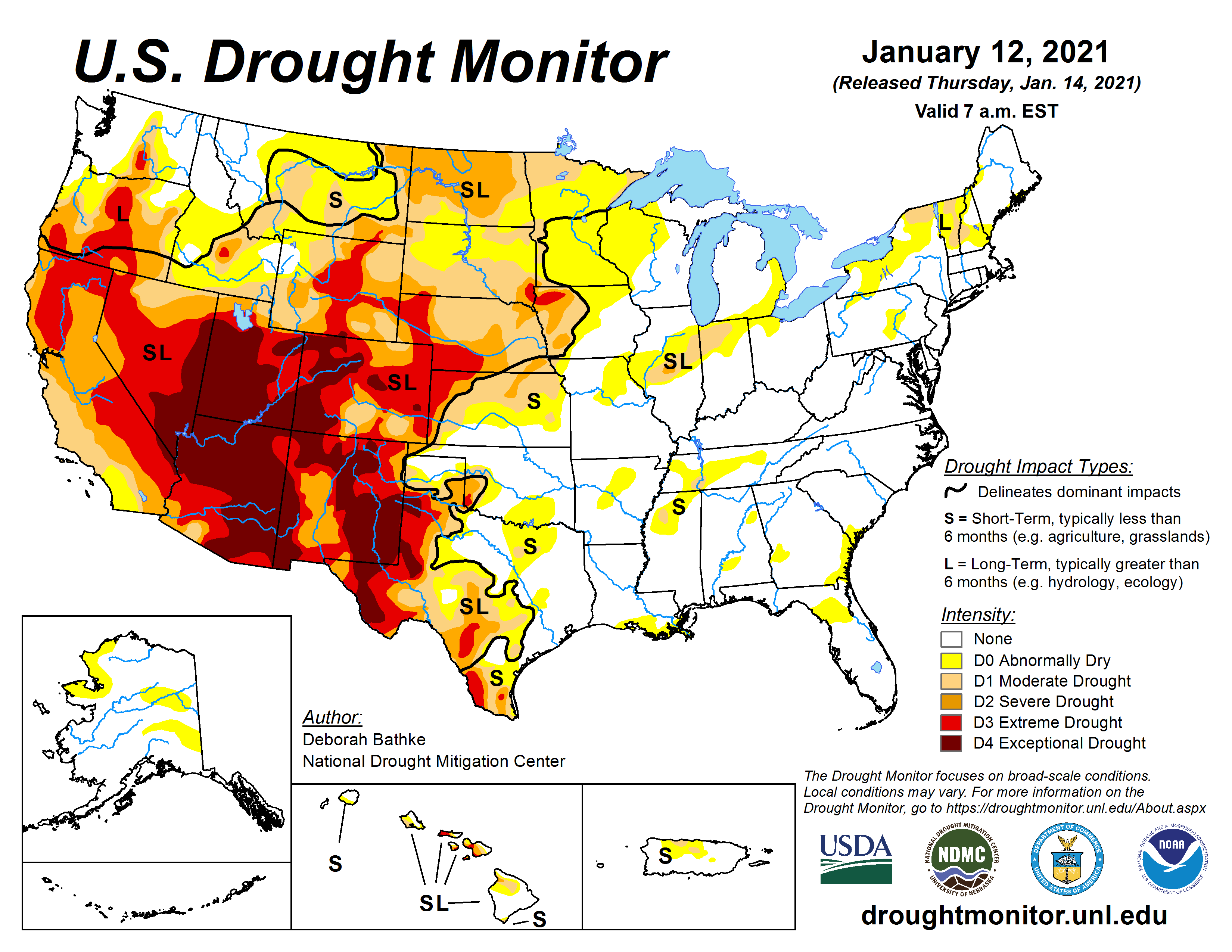US Drought Monitor Map, Jan. 14, 2021