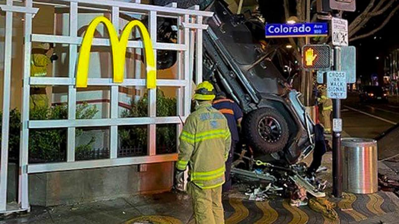 Photo of a vehicle that plunged into the sidewalk in Santa Monica, Calif.
