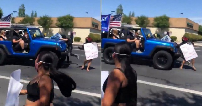 Twitter images of a Jeep hitting protesters in Visalia, California a
