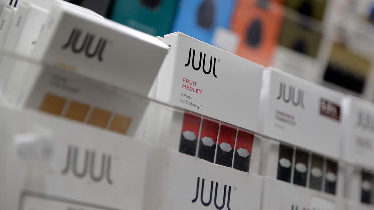Photo of Juul products displayed at a smoke shop