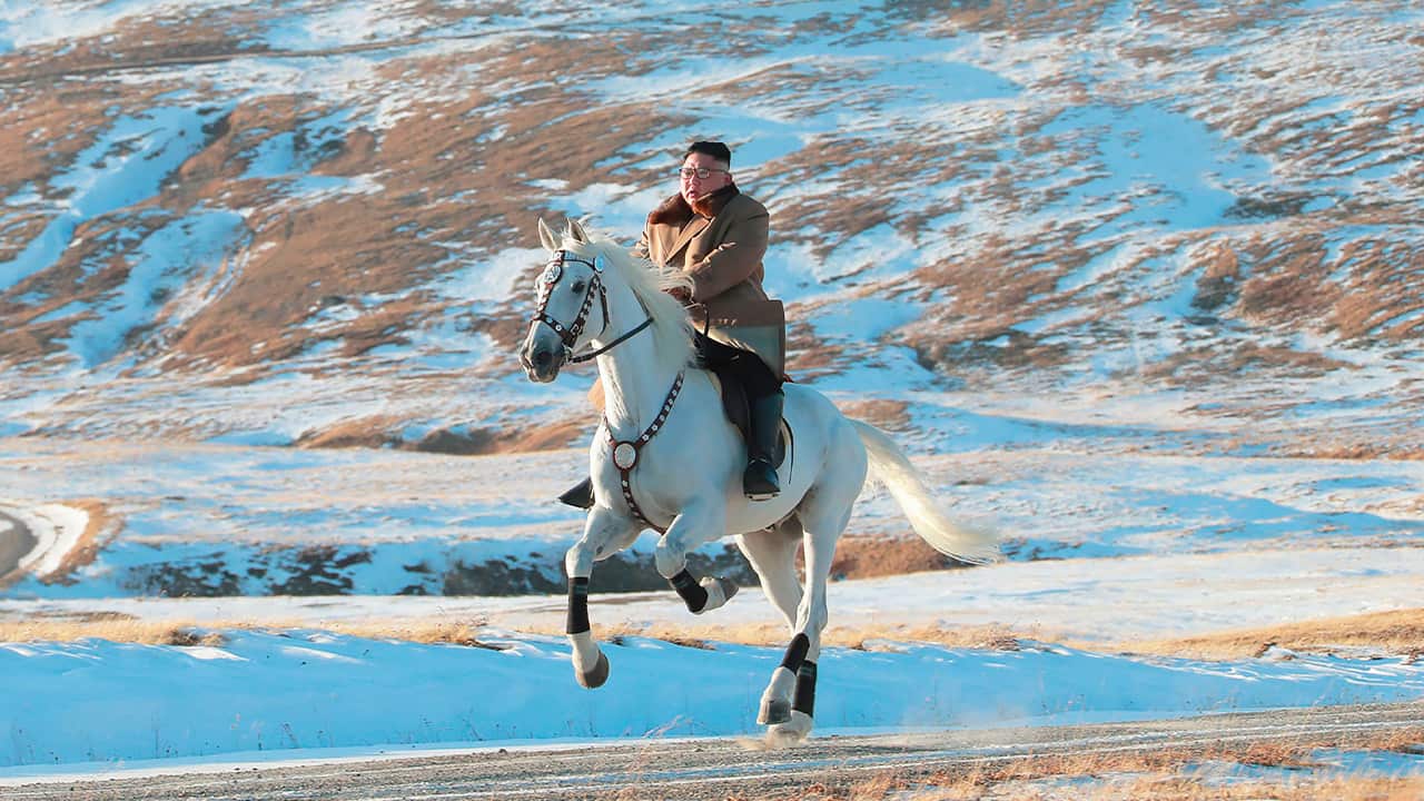 Photo of Kim Jong Un riding a white horse