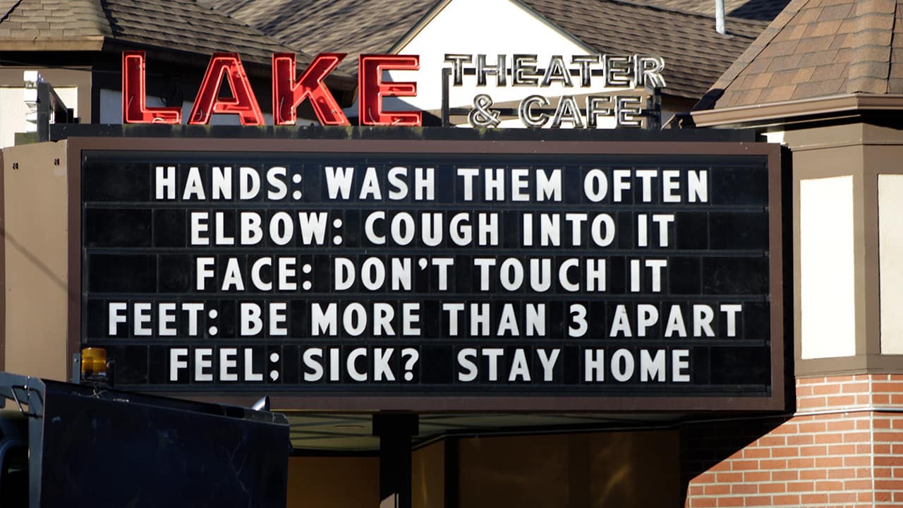 Photo of a sign at the Lake Theater and Cafe in Lake Oswego, Ore. 