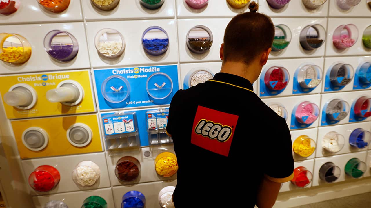 Photo of employee sorting Legos in the new LEGO flagship store