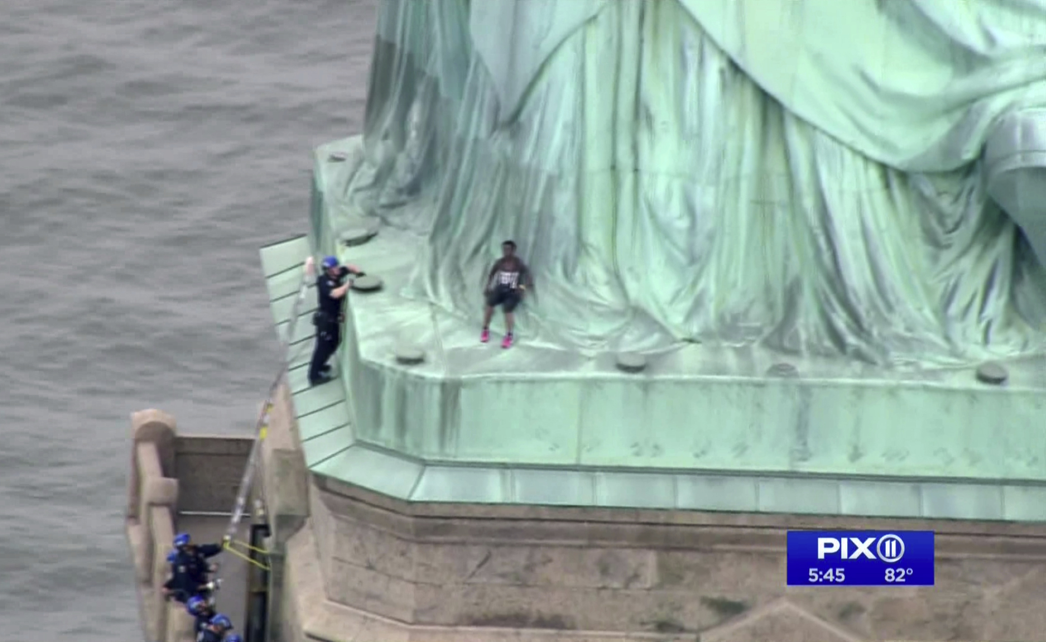 Photo of the base of the Statue of Liberty, where a woman protester tried to climb