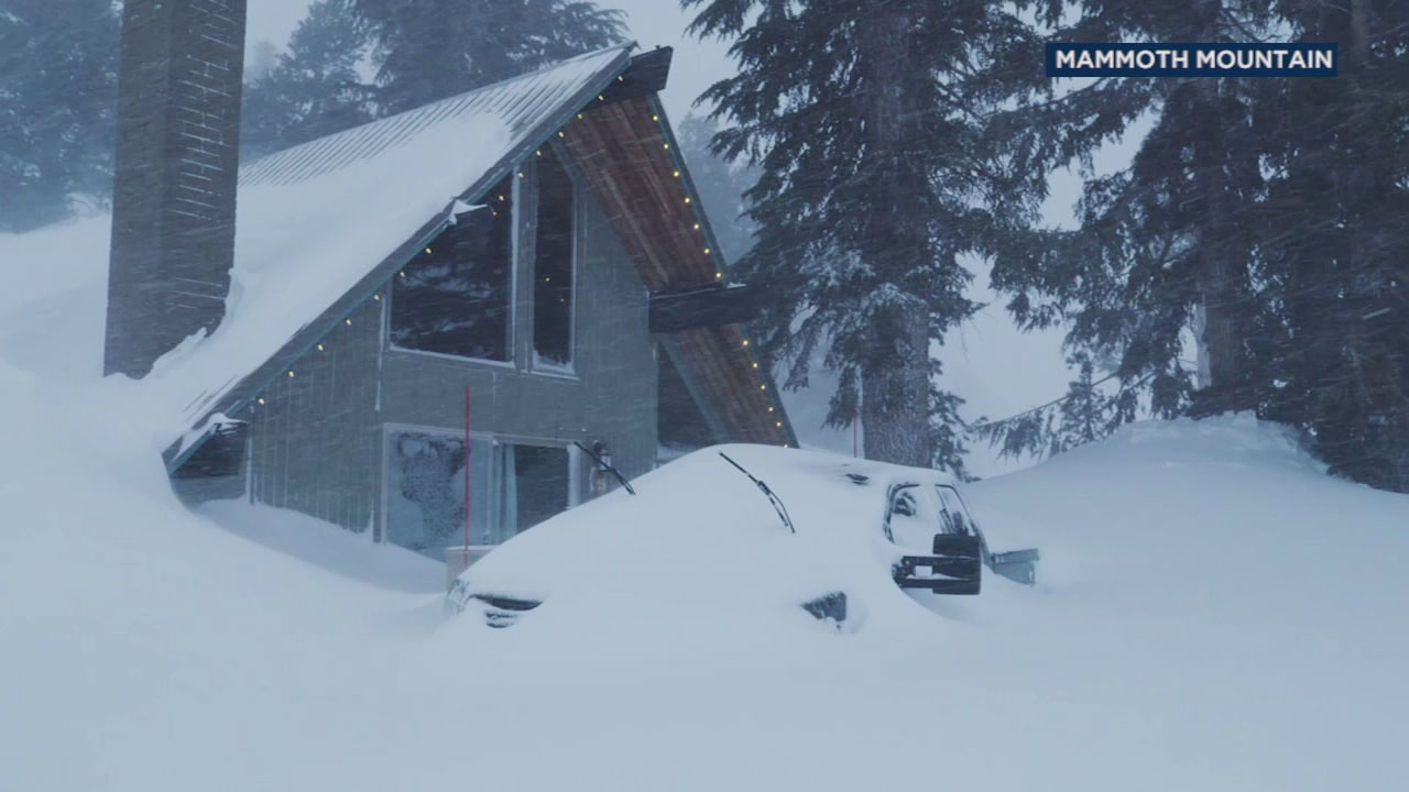 Snow piled nearly roof high at California's Mammoth Mountain
