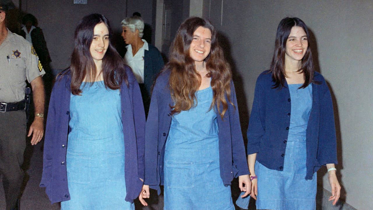 Photo of Manson Family members: Susan Atkins, Patricia Krenwinkel and Leslie Van Houten 