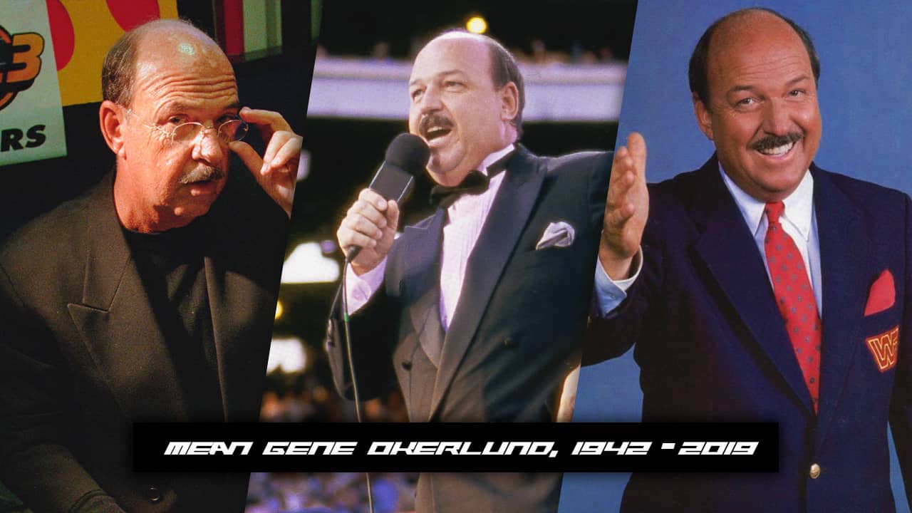 Photo combination of Man Gene Okerlund (1942-2019)