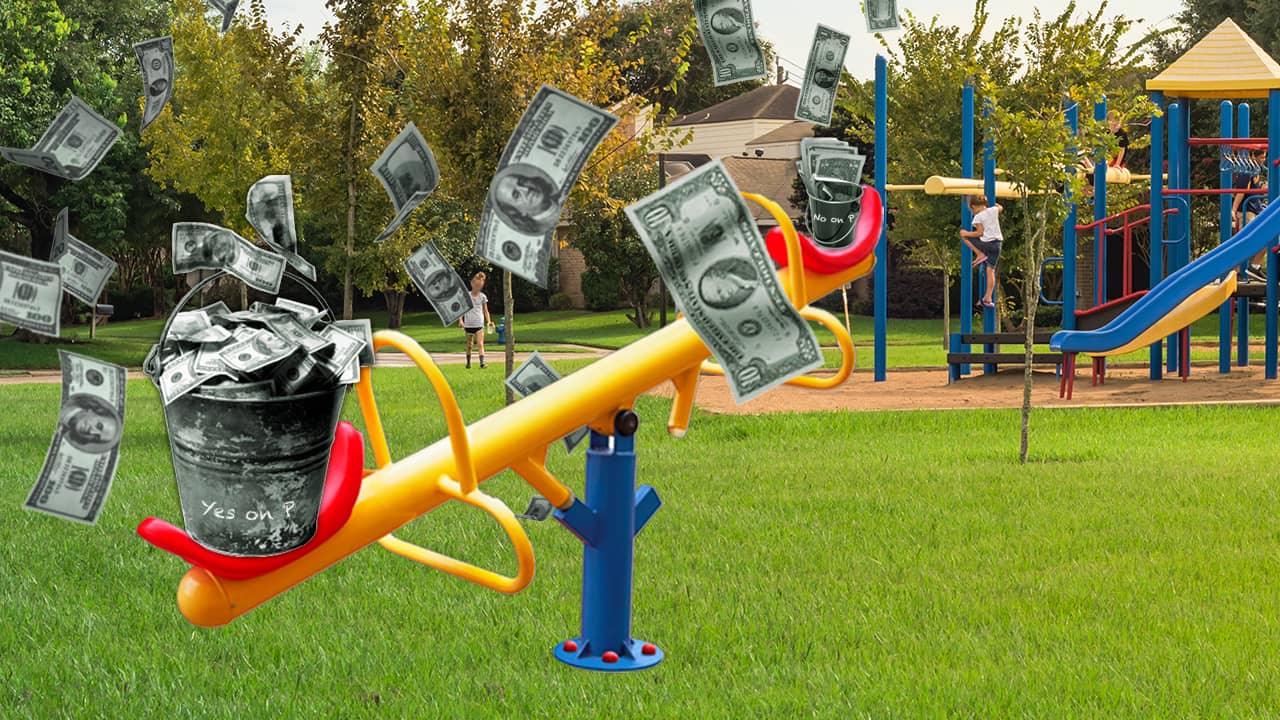 Illustration of the comparative fundraising by the Yes and No on the parks sales tax camps