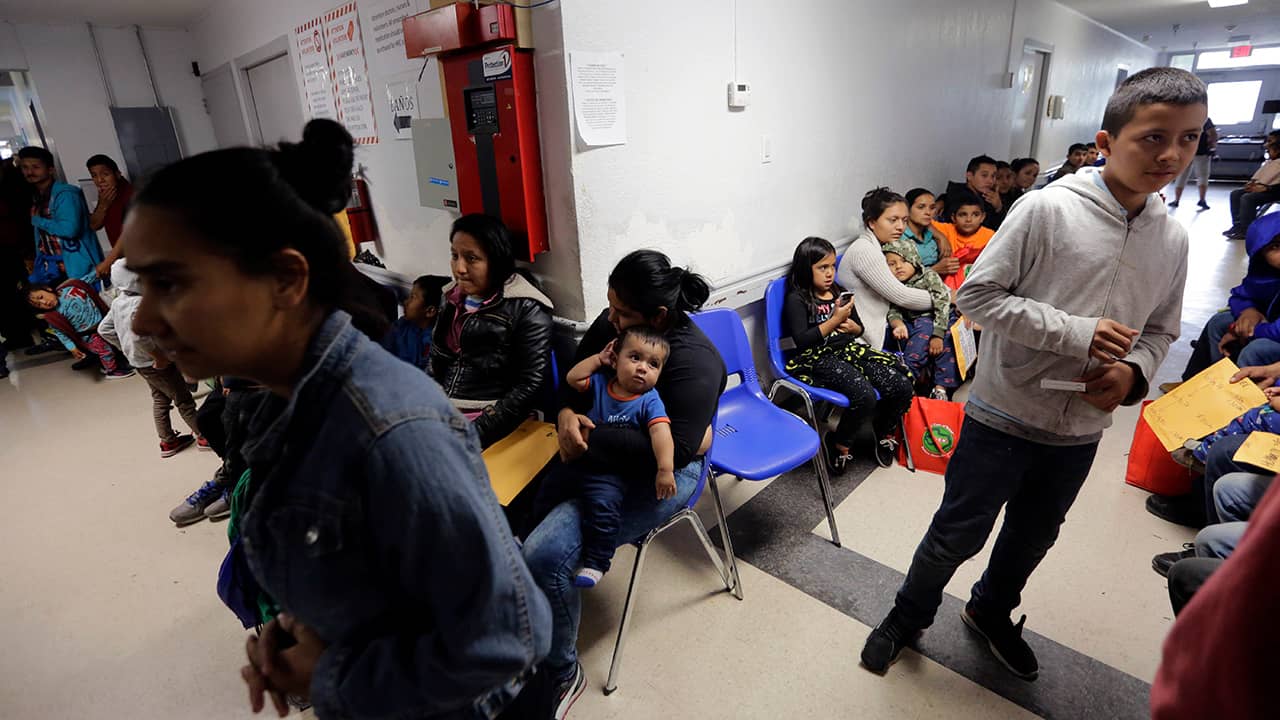 Photo of migrant families in an immigration detention center