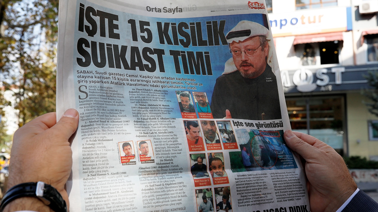 Photo of the Sabah newspaper with a headline reading "15-member assassination squad" in Ankara
