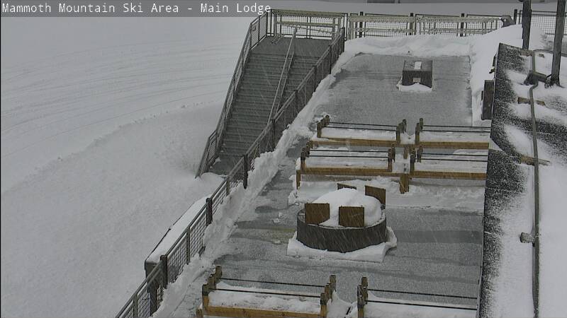 Webcam photo of snow falling at Mammoth Mountain on April 8, 2020