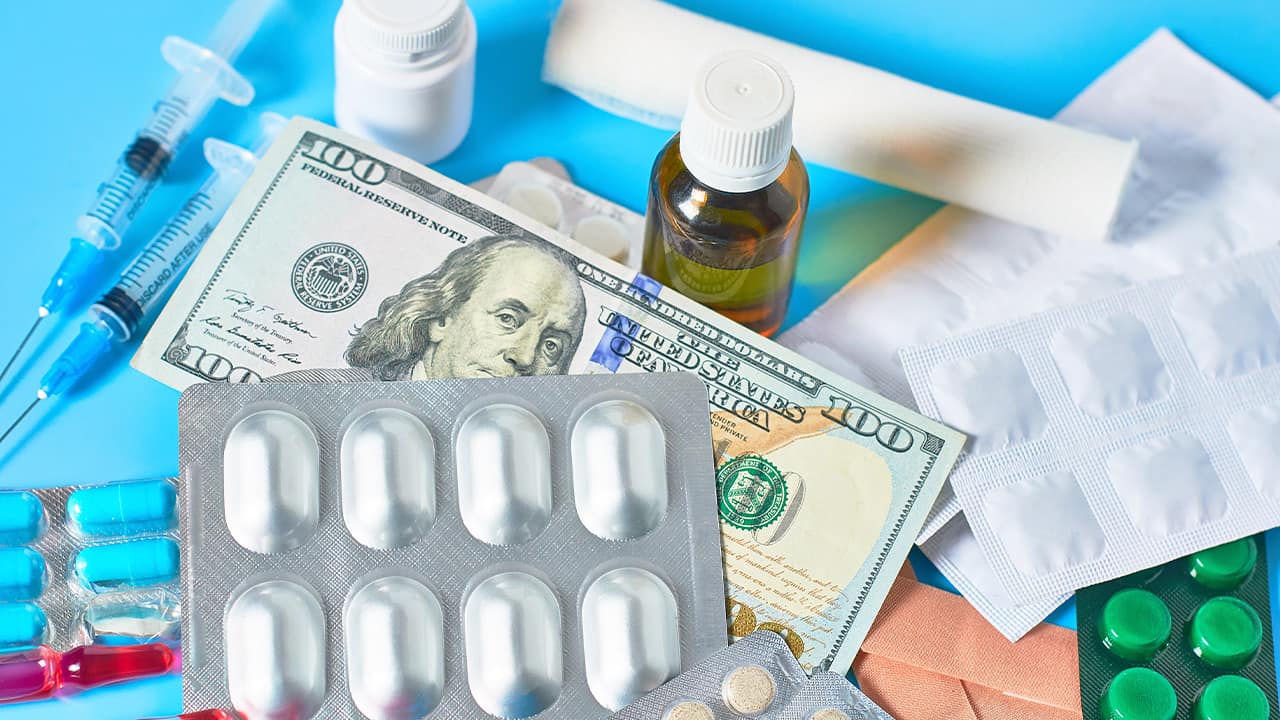Photo of medicine, vaccines, and money