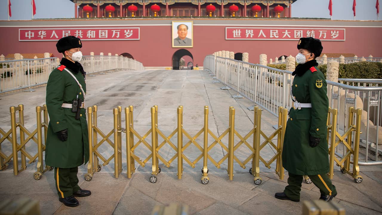 Photo of paramilitary police wearing face masks