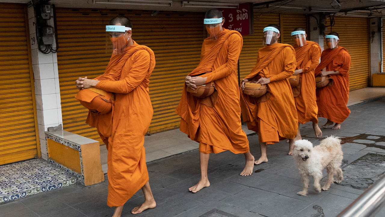 Photo of monks walking in Thailand 