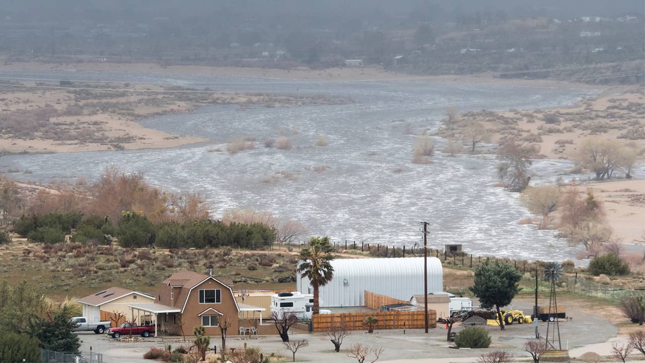 Photo of Mojave River flooding in southern California