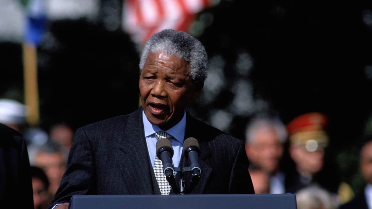 Photo of South Africa President Nelson Mandela at the White House on Oct. 4, 1994.