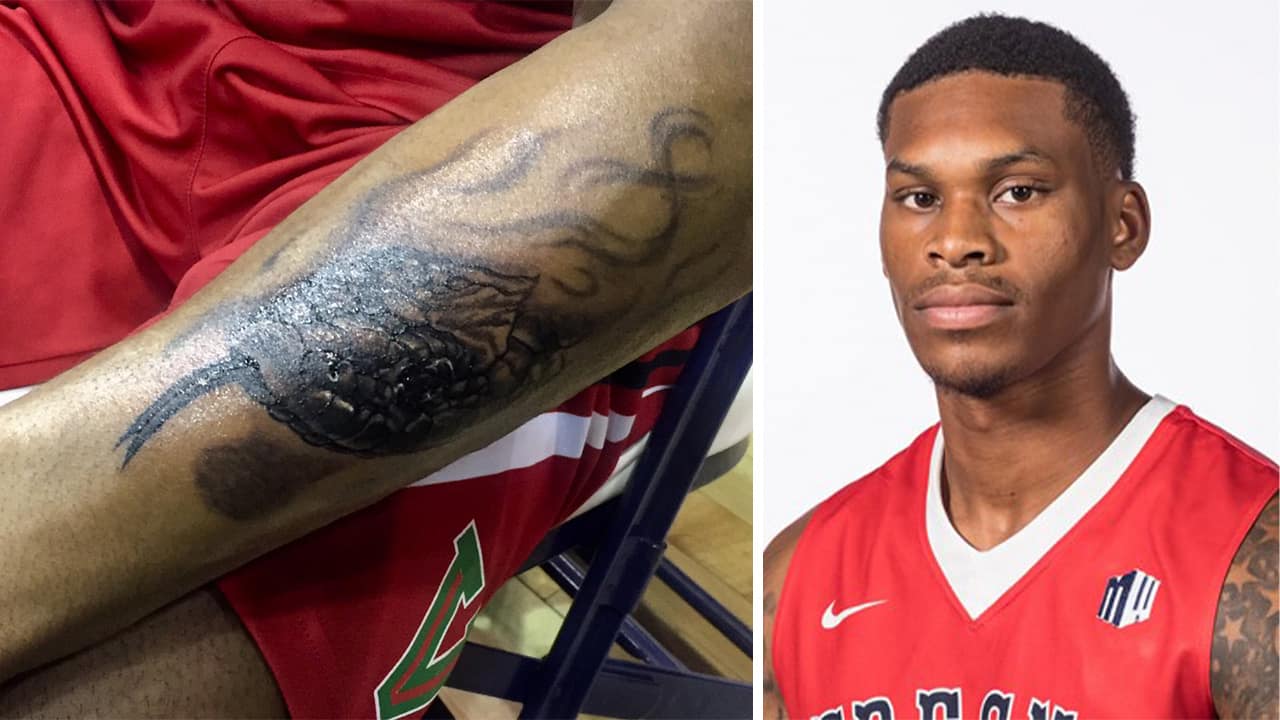 Composite image of New Williams portrait and his new tattoo honoring the late Kobe Bryant