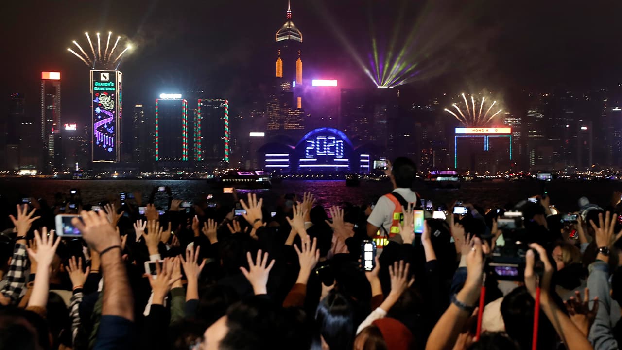 People celebrating New Year's in HK