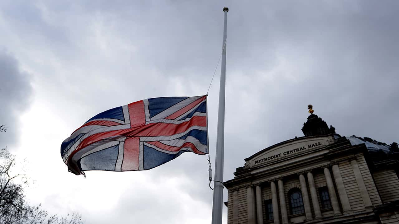 Photo of the Union Jack flying at half staff in Londson
