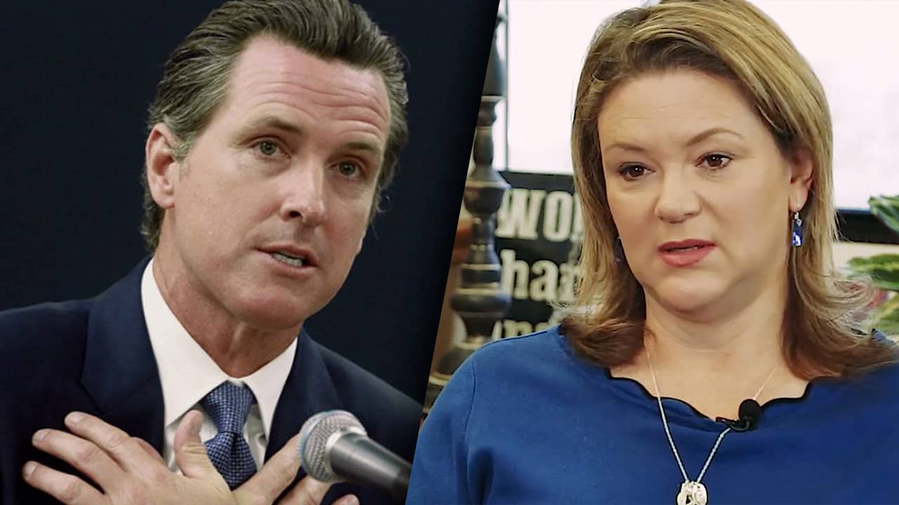 Photo combination of Gov. Gavin Newsom and Lisa Smittcamp