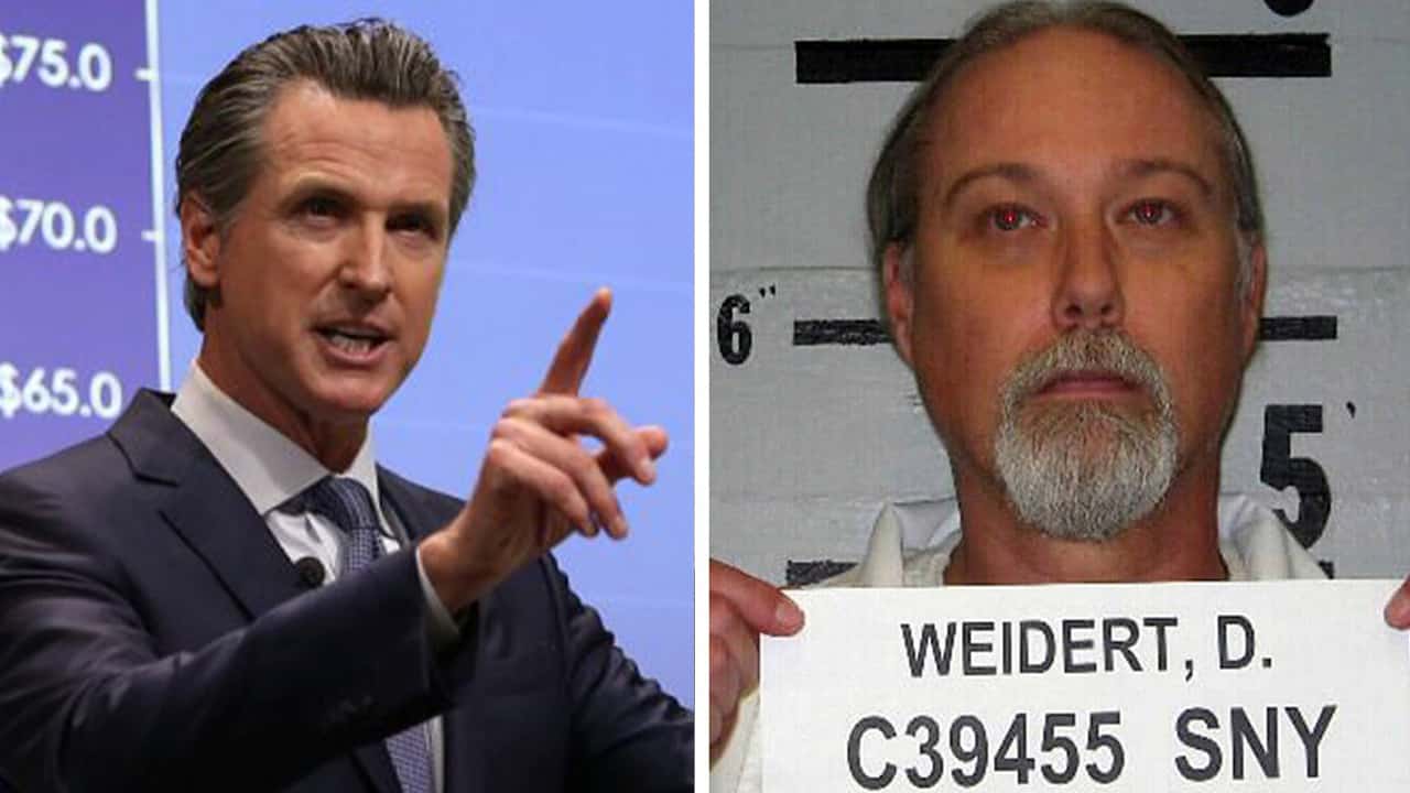Composite image of Gov. Gavin Newsom and convicted murderer David Weidert