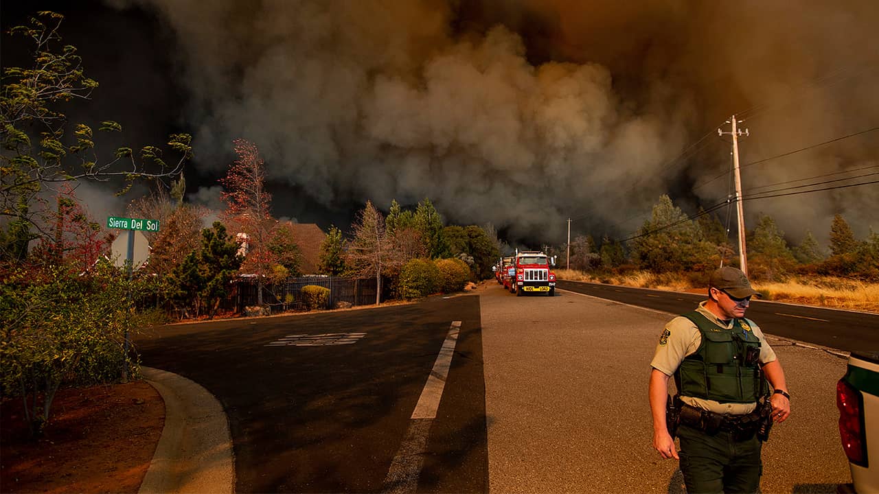 Photo of fire burning in Paradise, CA