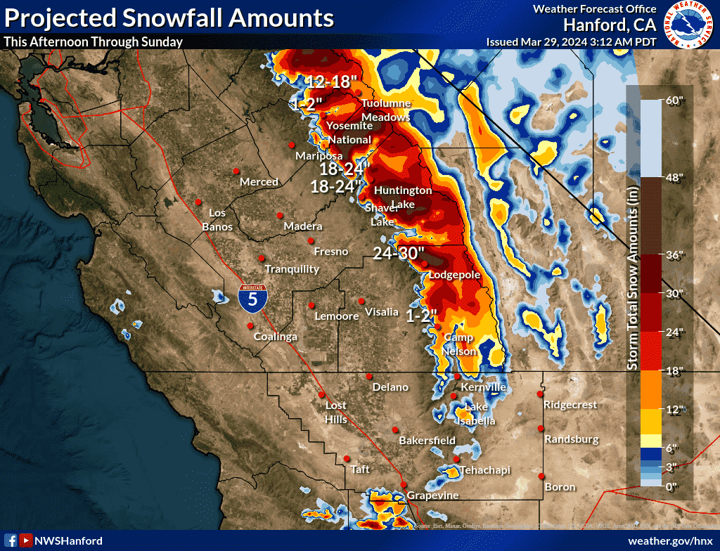 NWS Hanford Rain Projections March 29-31