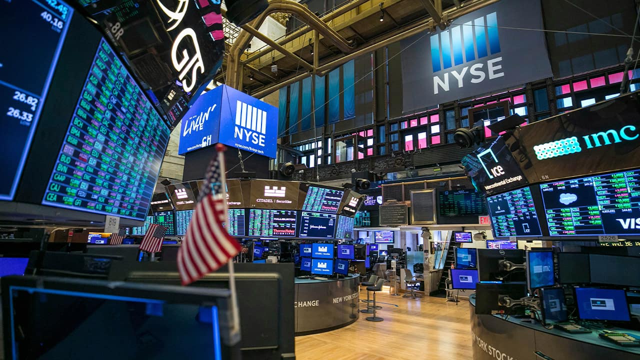 Photo of an empty NYSE floor