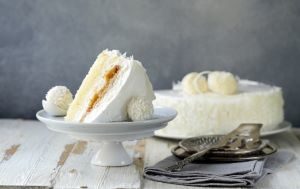 Photo of sliced white cake
