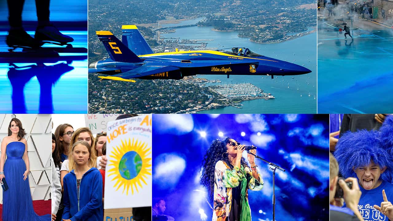 Photo of a combination of photos highlighting the Pantone color of the year: Classic Blue