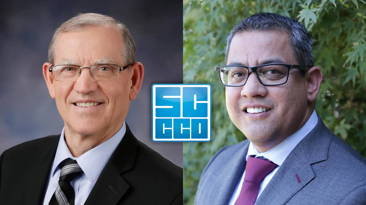 Composite of Chancellor Paul Parnell and former trustee Miguel Arias