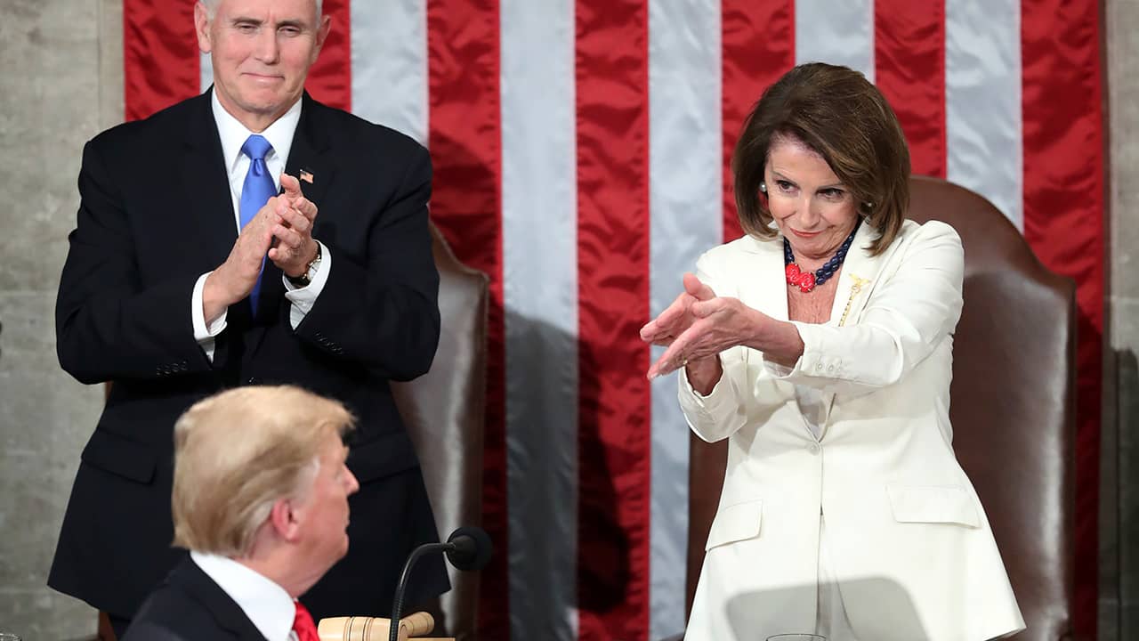 Photo of Nancy Pelosi, Donald Trump, and Mike Pence