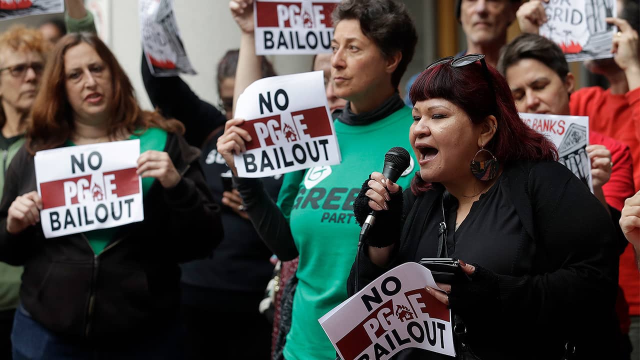 Photo of protesters before a California Public Utilities Commission meeting in San Francisco