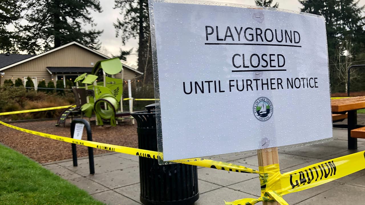 Photo of a "Playground Closed" sign 