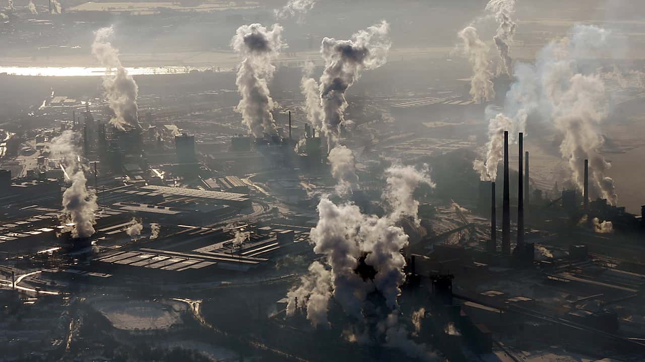 Photo of an aerial view of a steel company in Germany