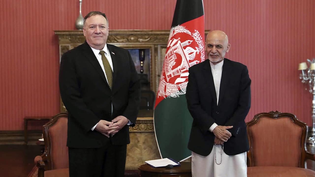 Photo of U.S. Secretary of State Mike Pompeo, left, with Afghan President Ashraf Ghani