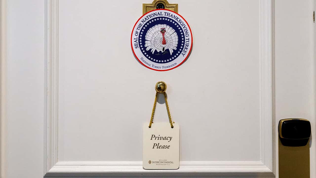 Photo of a privacy request outside Bread and Butter's hotel room 