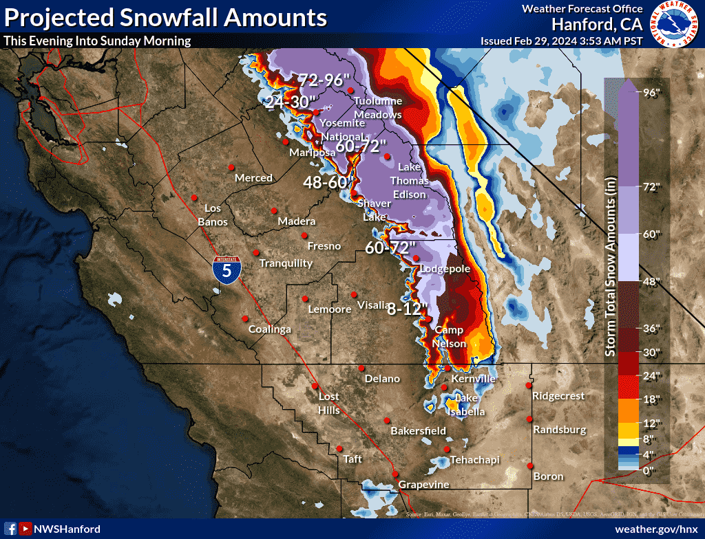 Projected snowfall Feb29-March2 2024