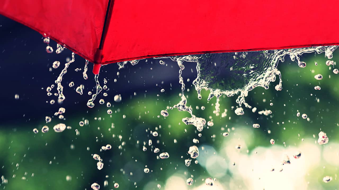 Photo of red umbrella and rain