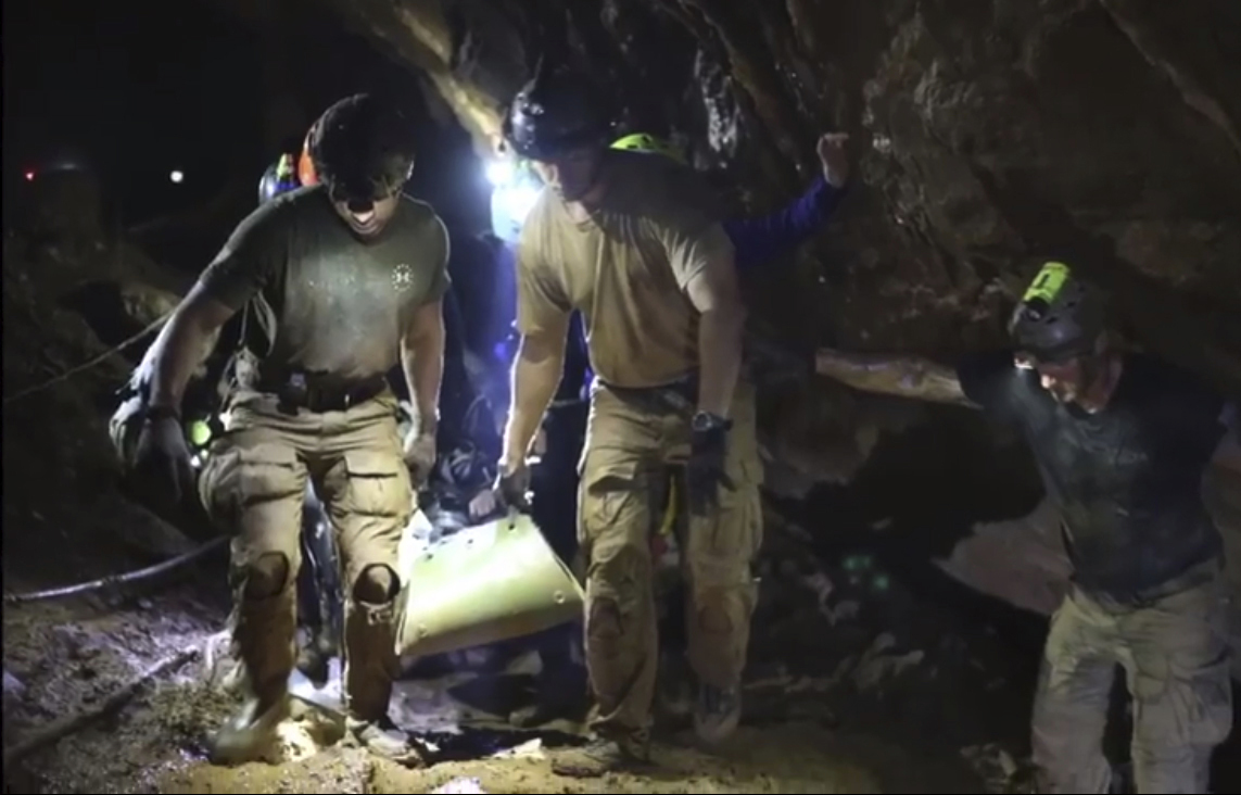 Photo of Thai boy inside cave being rescued