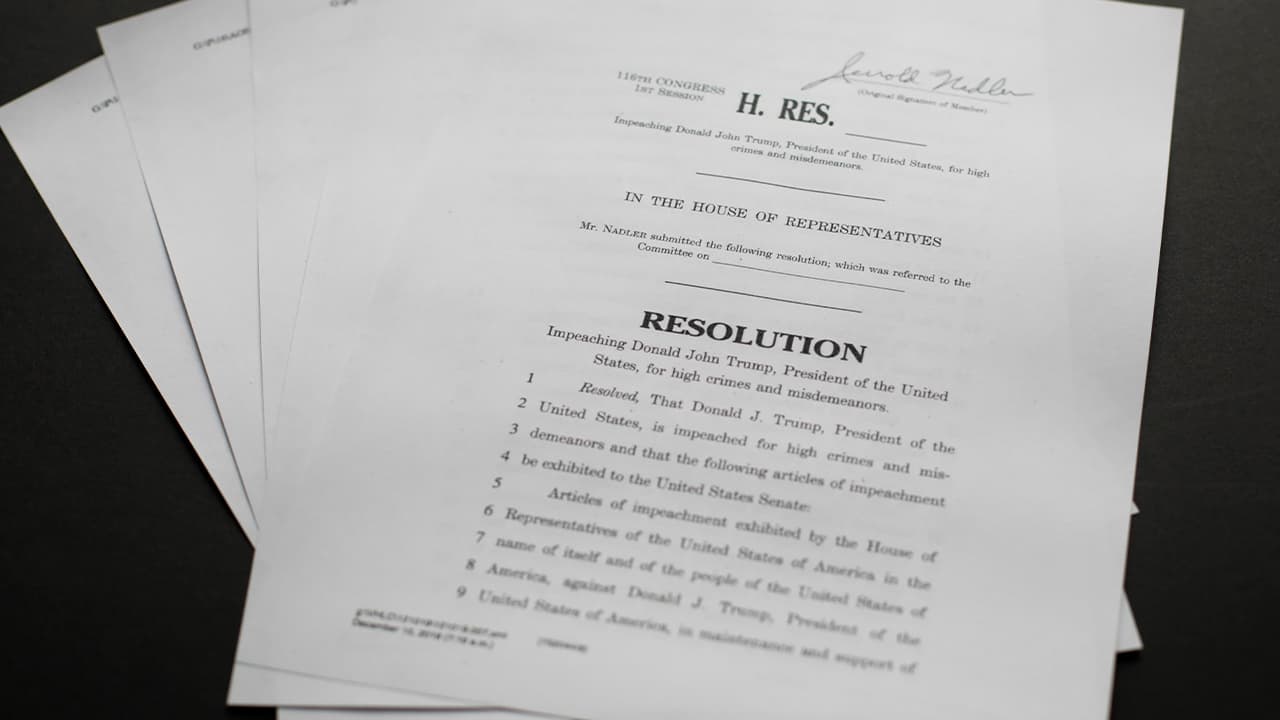 Photo of the articles of impeachment against President Donald Trump 