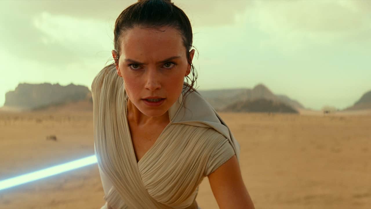 Photo of Daisy Ridley as Rey in a scene from "Star Wars: The Rise of Skywalker."