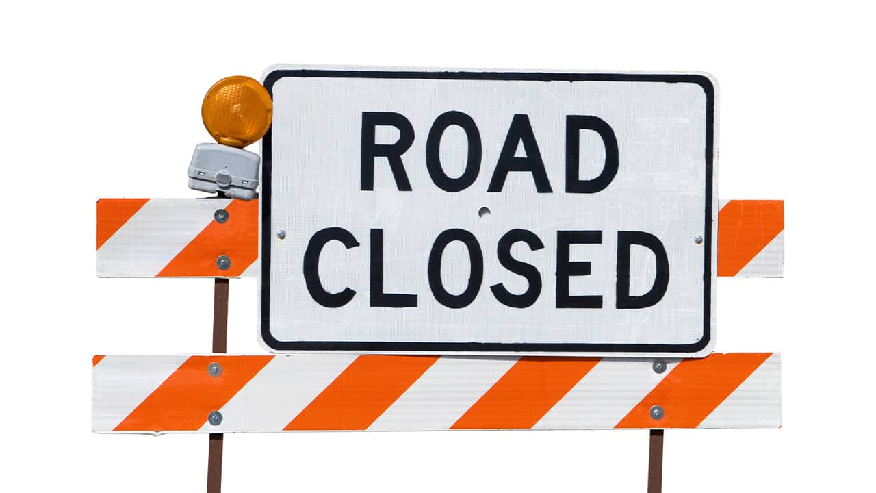 Photo of a road closed sign