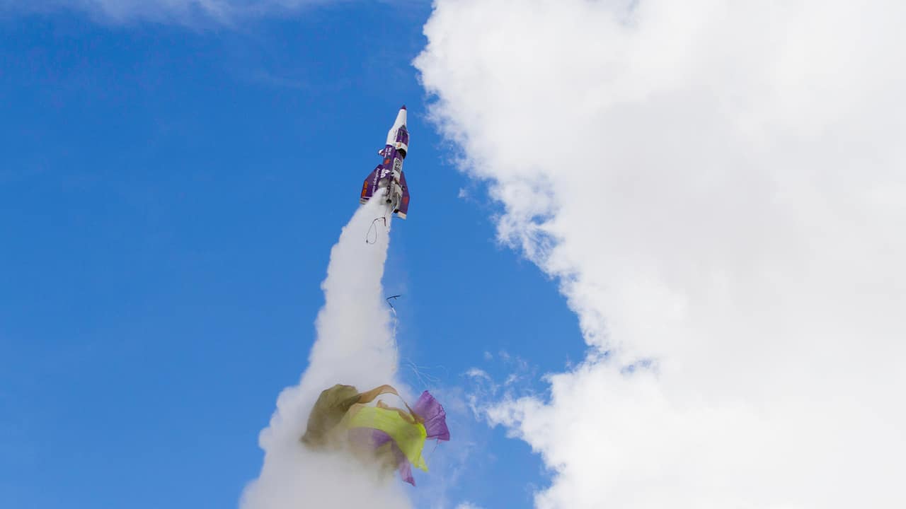 Photo of Mad" Mike Hughes' rocket taking off