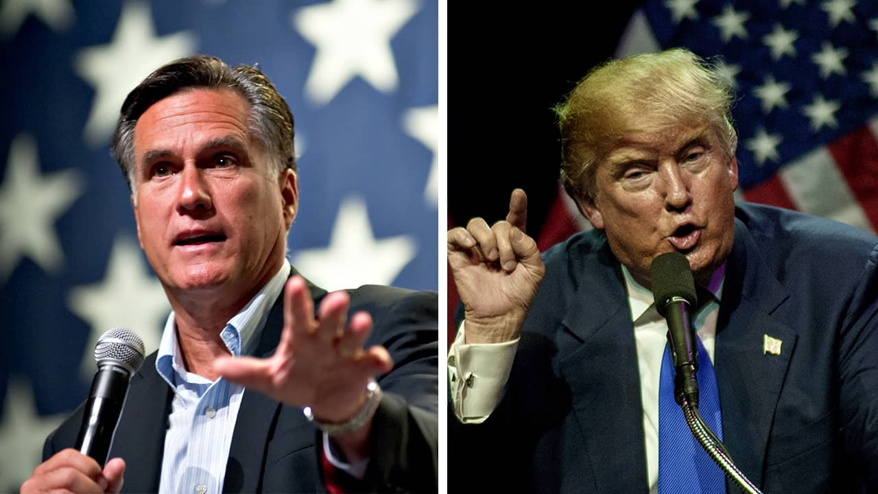 Photo combination of Mitt Romney and President Donald Trump
