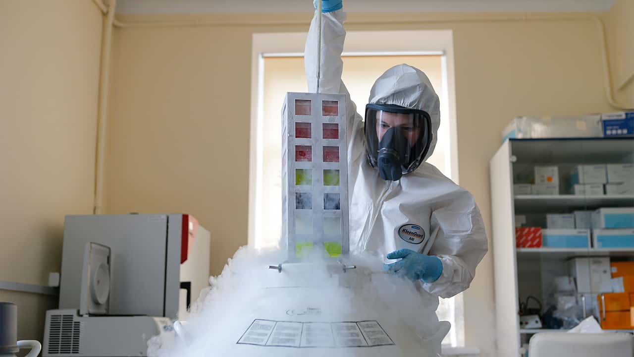 Photo of an employee with a coronavirus vaccine
